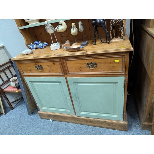 780 - Pine part sage green painted dresser, width 107cm, depth 47cm, height 186cm