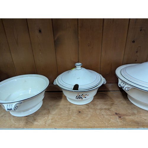 781 - Pair of Minton sauce tureens, pair of tureens and circular stand, one sauce tureen missing cover