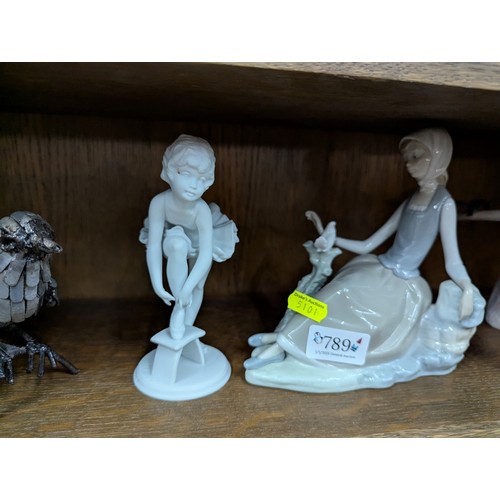 789 - Lladro figural group, Kaiser child ballerina, four Willow Tree figures and two metal birds