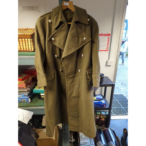 119 - Military woollen trench coat + dress uniform. 