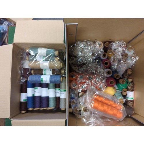 145 - 2 boxes and 2 bags of variously-sized wool and yarn.