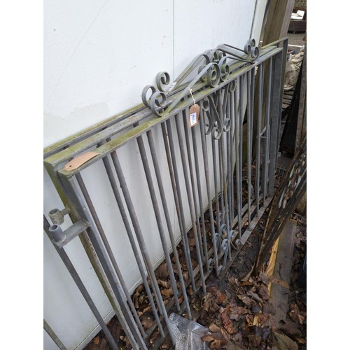 314 - Pair of galvanised scroll metal driveway gates. W126cm (hinge to end). H99cm together with single ga... 