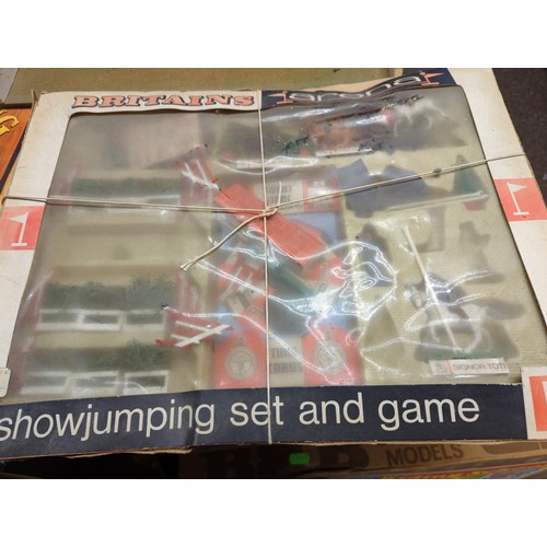 57 - 3 boxes of vintage model toys around farmyard, and showjumping themes + vintage (1979) Guinness cale... 