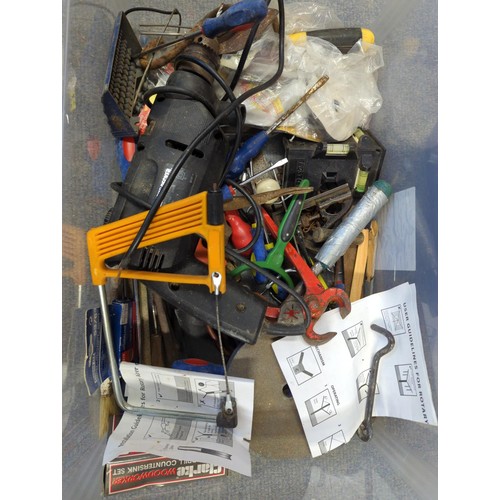 89 - Selection of tools and accessories over two tubs inc black and decker drill, spanners, screwdrivers,... 