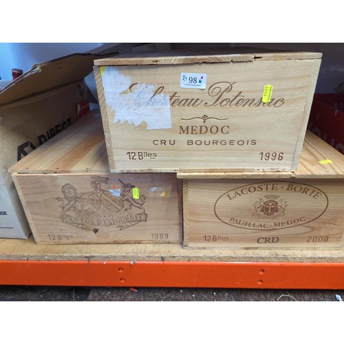 98 - 3 wooden wine cases (no contents!). 