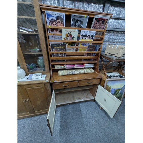 800 - Pine kitchen dresser with plate racks above two drawers and cupboards, width 11.5cm, depth 42cm, hei... 