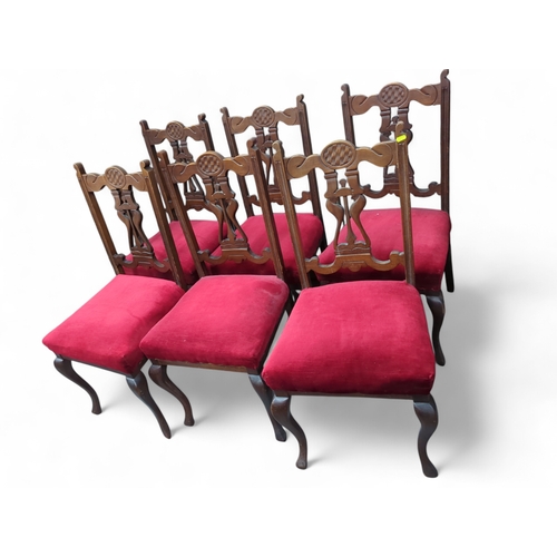 849 - Set of six early 20th century Mayhonagy framed dining chairs