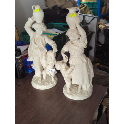 818 - Pair of C19th Parian water carriers with children, height 47cm