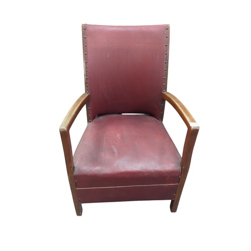 821 - Red leather and mahogany armchair, overall height 81cm