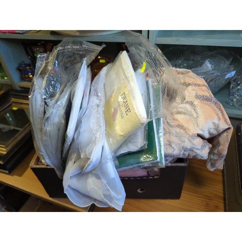 165 - 2 x bags of wool+ box of various curtain materials. 