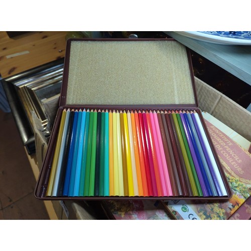 168 - Cardboard box of 30+ new tins of 36 colouring pencils.