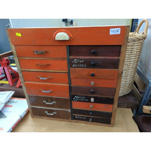 420 - Vintage engineers multi drawer chest. W54cm D18cm H55cm