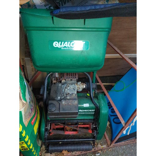 455 - Qualcast Classic Petrol 35s lawn mower, together with Qualcast scarifier