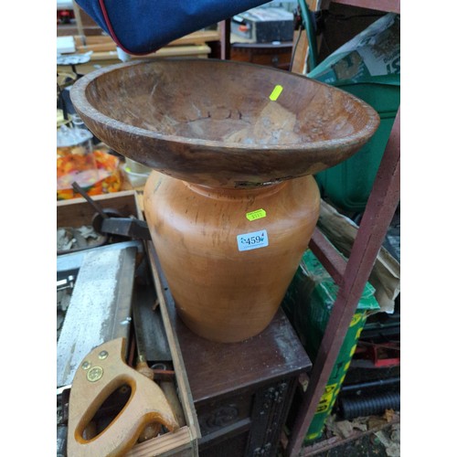 459 - Wood turned bowl and large vase (H29cm)