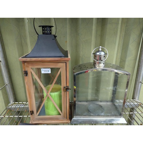 355 - 2 x candle lanterns metal and wooden, tallest H47cm