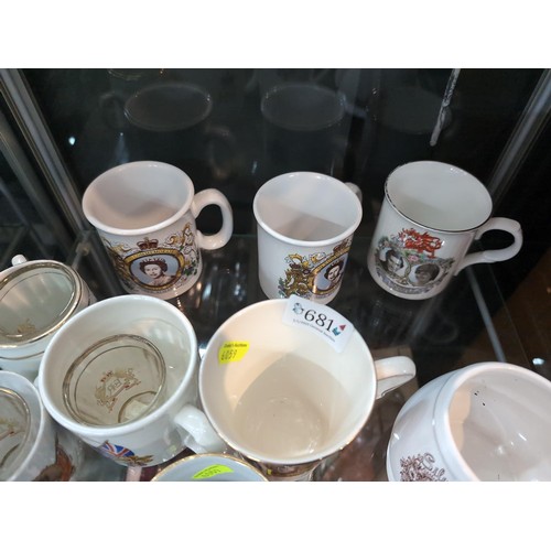 681 - Shelf of commemorative cups inc. WWI