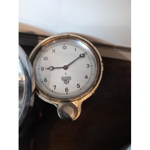 697 - Vintage Smiths car clock, circa 1940's, in working order together with two classic car lights