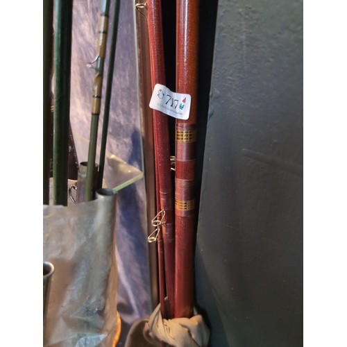 717 - Five assorted fishing rods inc. split cane