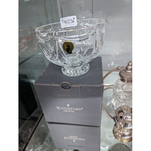 623 - Waterford Crystal footed bowl, boxed, together with a cut glass scent bottle and various silver plat... 