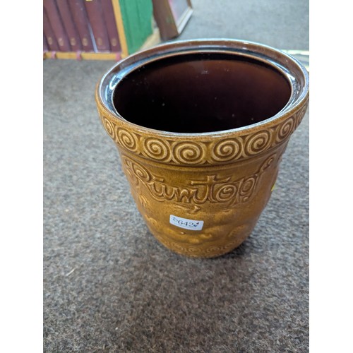 642 - Large West German brown glazed Rumtopft pot and cover, height approx. 30cm