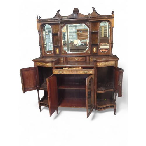 37 - Edwardian inlaid chiffonier with mirrored features and 3 cupboards. W153cm D45cm H195cm (all approx.... 