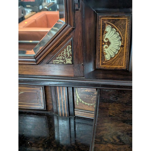 37 - Edwardian inlaid chiffonier with mirrored features and 3 cupboards. W153cm D45cm H195cm (all approx.... 