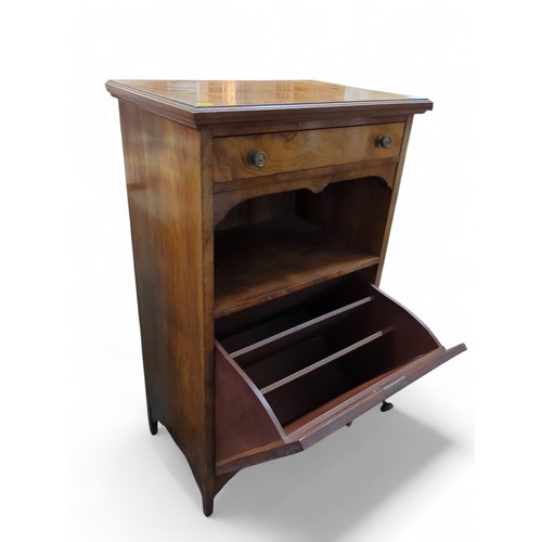 77 - Walnut veneered cupboard/filing unit. W57cm D38cm H98cm.