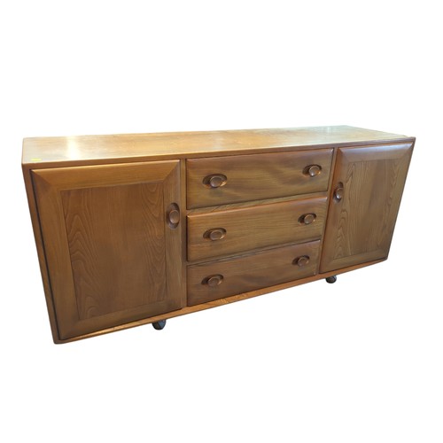 80 - Ercol Windsor sideboard. Model 455, missing cutlery tray. W156cm D45cm H68cm.