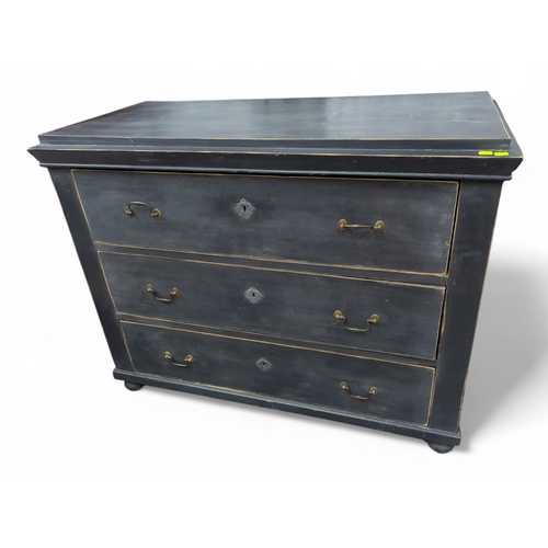 123 - Painted pine 3 drawer chest of drawers 125cm by 58cm by 97cm