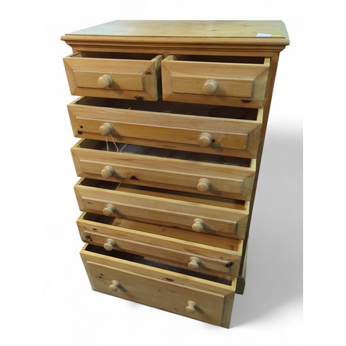 87 - Pine 2 over 5 chest of drawers. W65cm D38cm H104cm.