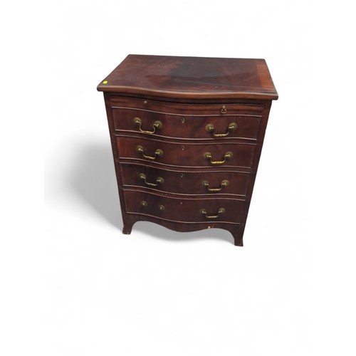 90 - Serpentine 4 drawer chest of drawers with writing shelf. W61cm D43cm H76cm.