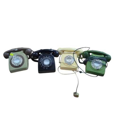 145 - 4 x rotary telephones (2 x green, 1 cream, 1 black). 2 marked G.P.O. and 1 marked P.O.