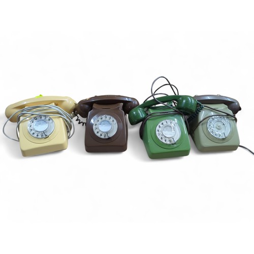 146 - 4 x rotary phones (2 x green, 1 x brown, 1 x cream).