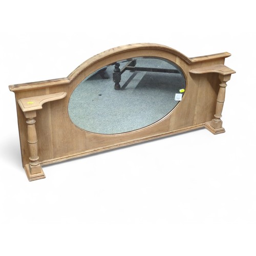 153 - Light oak mantle mirror. W115cm H54cm.