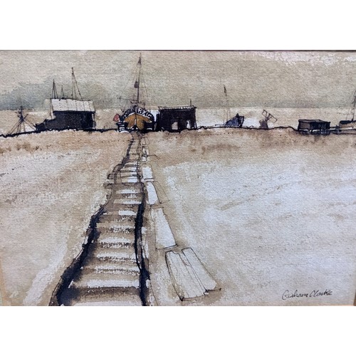 249 - Graham Clarke (b.1941) watercolour labelled verso 'Fishermans Railway No.2' and 'Dungeness', mounted... 