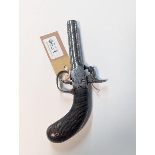 597 - Victorian percussion lock muff pistol, circa 1860, length 18.5cm