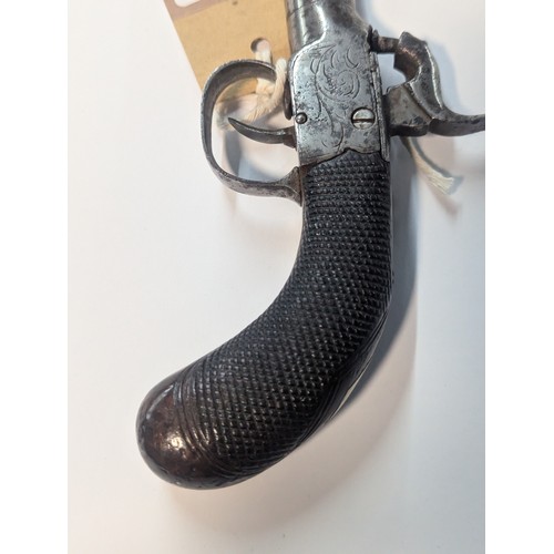 597 - Victorian percussion lock muff pistol, circa 1860, length 18.5cm