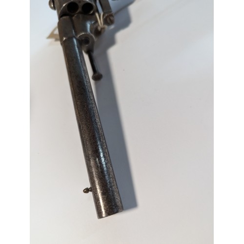 594 - Late 19th century pin firing revolver, circa 1880, possibly Belgian, stamped R, length 26cm