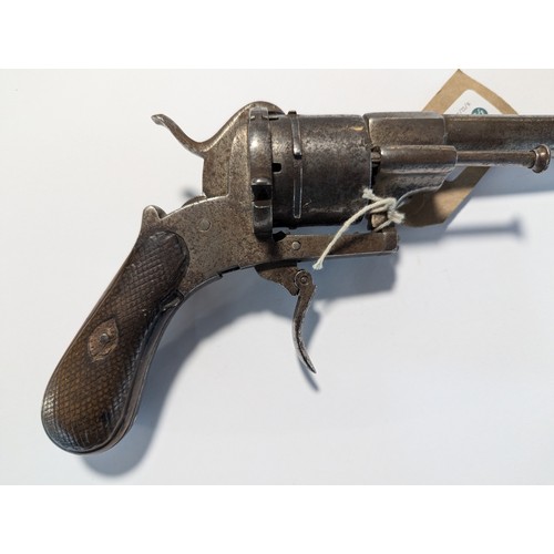 594 - Late 19th century pin firing revolver, circa 1880, possibly Belgian, stamped R, length 26cm