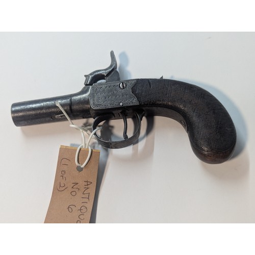 596 - 19th century percussion muff pistol, marked 'Gort & Co Leicester', with white metal escutcheon, ... 