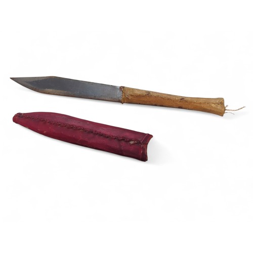 602 - Hunting knife with hide covered handle and sheath