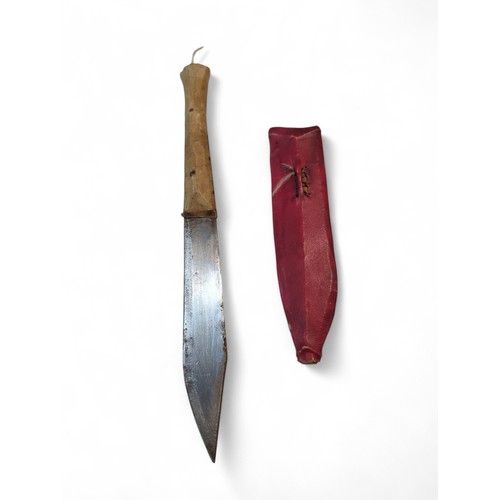 602 - Hunting knife with hide covered handle and sheath