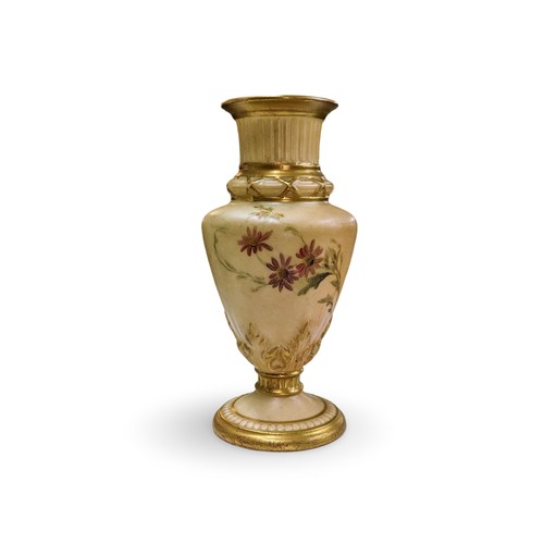 222 - Small Royal Worcester hand painted vase with ivory and gilt decoration, reg. no 230700 and 1730 to b... 