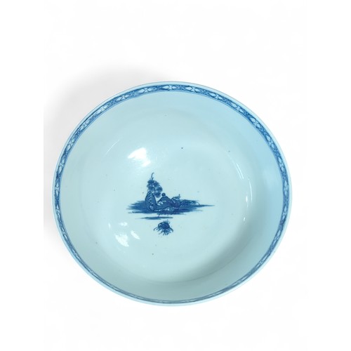 225 - Late 18th century English porcelain bowl, painted in underglaze blue with a version of the Precipice... 