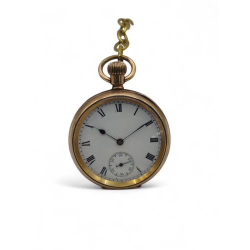 580 - American Waltham U.S.A. Traveller gold plated cased open face pocket watch, the white enamel face wi... 