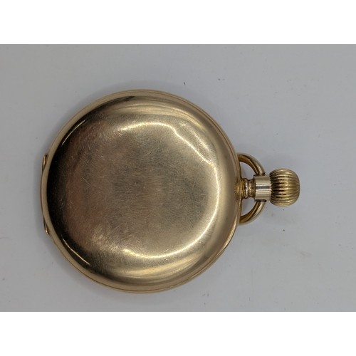 576 - Waltham half hunter, 14ct gold plated pocket watch, movement 7661181, case dia. 55mm, currently runn... 