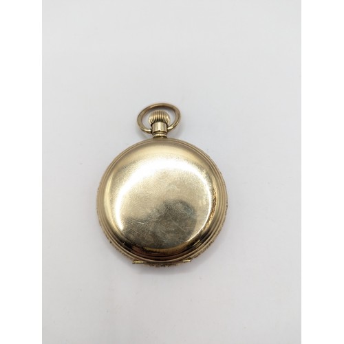 577 - Gold plated full hunter pocket, watch face marked Thomas Russell and Son, Liverpool, with subsidiary... 