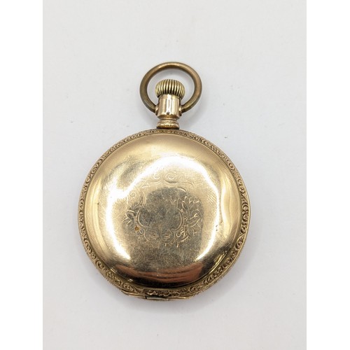 579 - Waltham full hunter, gold plated pocket watch, movement 4812026, case with engraved cartouche and bo... 