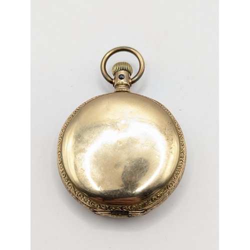 579 - Waltham full hunter, gold plated pocket watch, movement 4812026, case with engraved cartouche and bo... 