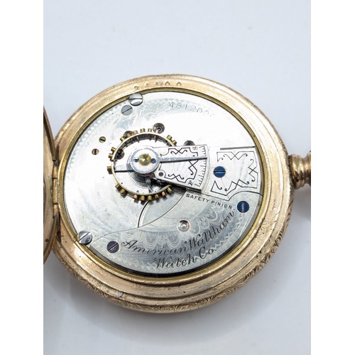 579 - Waltham full hunter, gold plated pocket watch, movement 4812026, case with engraved cartouche and bo... 